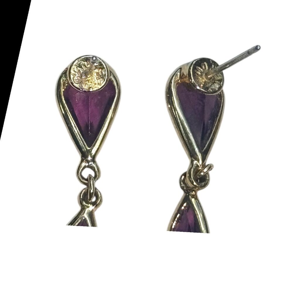 Monet Amethyst Quadruple  Teardrop Dangle Earrings With Gold Setting Vintage - Picture 5 of 11